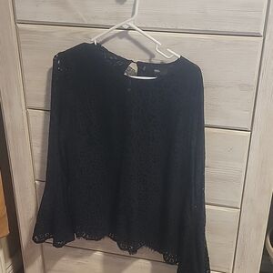 Black Flutter Sleeve Lace Blouse